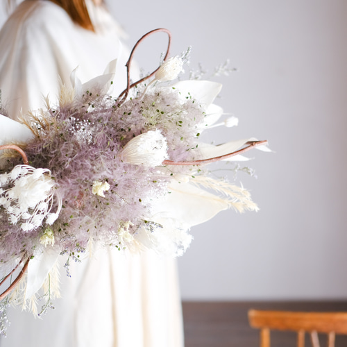 フェイクグリーン＆フラワー ブルー系壁飾り 横長壁飾り ハンドメイド