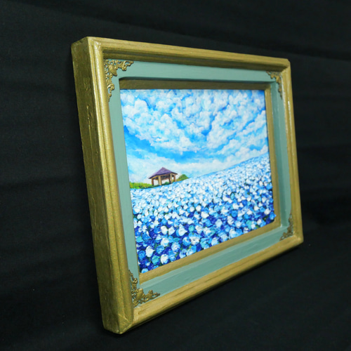 油絵 油彩 油彩画 絵 絵画【青空と雲のネモフィラ】 絵画 HR