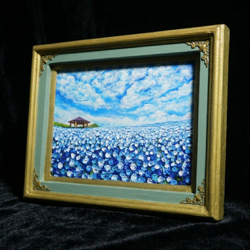 油絵 油彩 油彩画 絵 絵画【夕日に輝くネモフィラ】 油絵 油彩 油彩画 絵 絵画【夕日に輝くネモフィラ】 | iichi 日々の