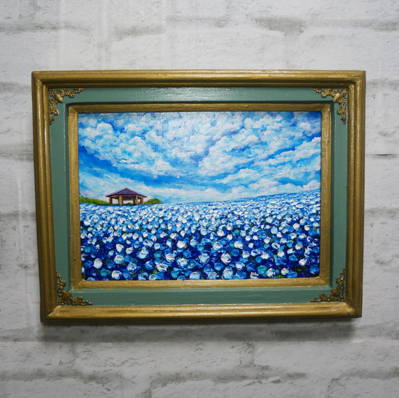 油絵 油彩 油彩画 絵 絵画【青空と雲のネモフィラ】 油絵 油彩 油彩画 絵 絵画【青空と雲のネモフィラ】 絵画 HR