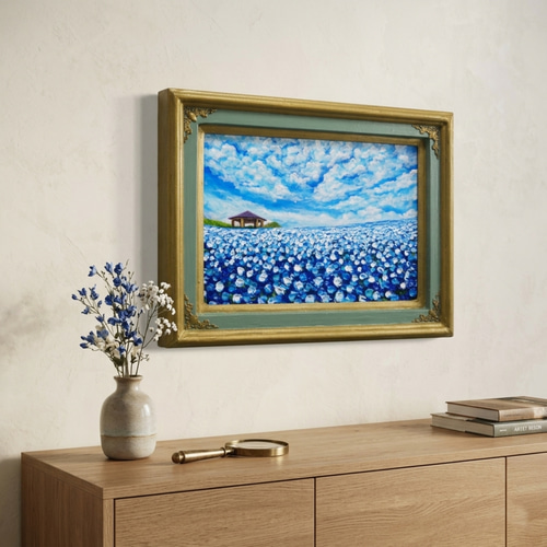 風と光の物語｜100万本のネモフィラ「花の丘」油彩画 インテリアアート