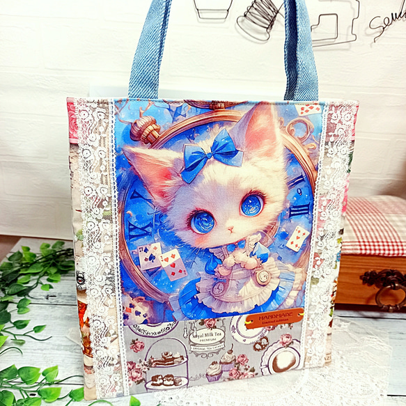 不思議の国のにゃんこ おしゃれミニトートバッグ♡ 6枚目の画像