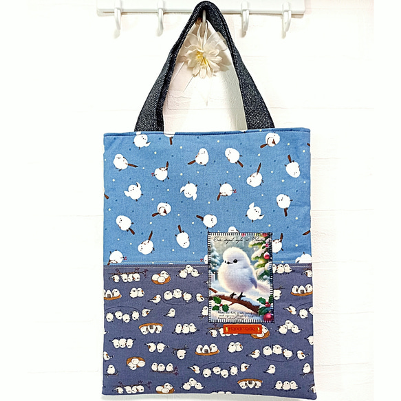 シマエナガ パッチワーク ミニトートバッグ♡ 1枚目の画像