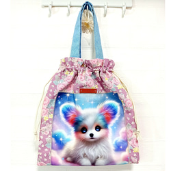 虹色わんこちゃん♡ 巾着ミニバッグ トートバッグ 1枚目の画像