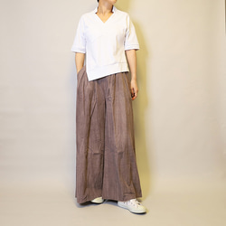 【夏新作】涼しげ♪絞り染めリネン100総ゴム仕立てタックワイドパンツ25024PPF 10枚目の画像