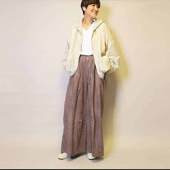【夏新作】涼しげ♪絞り染めリネン100総ゴム仕立てタックワイドパンツ25024PPF 18枚目の画像