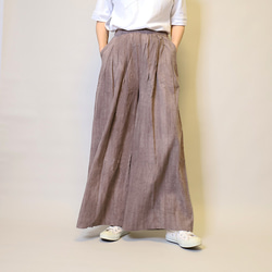 【夏新作】涼しげ♪絞り染めリネン100総ゴム仕立てタックワイドパンツ25024PPF 3枚目の画像