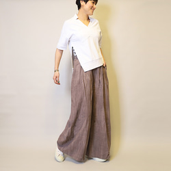 【夏新作】涼しげ♪絞り染めリネン100総ゴム仕立てタックワイドパンツ25024PPF 7枚目の画像