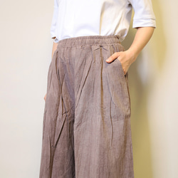 【夏新作】涼しげ♪絞り染めリネン100総ゴム仕立てタックワイドパンツ25024PPF 13枚目の画像