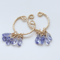 タンザナイト デザインチェーン ノンホールピアス イヤリング ハンドメイド 14kg】カイヤナイトとタンザナイトのイヤリング／ピアス | Chourina