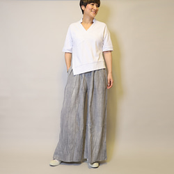 【夏新作】涼しげ♪絞り染めリネン100総ゴム仕立てタックワイドパンツ25024GLF 7枚目の画像