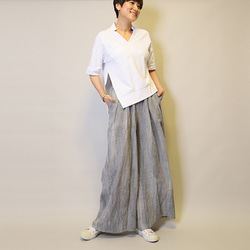 【夏新作】涼しげ♪絞り染めリネン100総ゴム仕立てタックワイドパンツ25024GLF 3枚目の画像