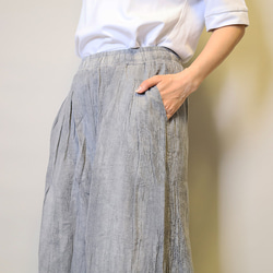 【夏新作】涼しげ♪絞り染めリネン100総ゴム仕立てタックワイドパンツ25024GLF 6枚目の画像