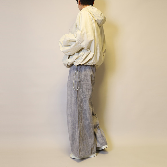 【夏新作】涼しげ♪絞り染めリネン100総ゴム仕立てタックワイドパンツ25024GLF 15枚目の画像