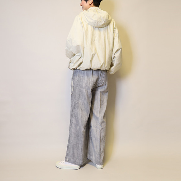 【夏新作】涼しげ♪絞り染めリネン100総ゴム仕立てタックワイドパンツ25024GLF 16枚目の画像