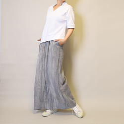 【夏新作】涼しげ♪絞り染めリネン100総ゴム仕立てタックワイドパンツ25024GLF 11枚目の画像