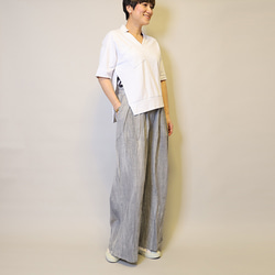 【夏新作】涼しげ♪絞り染めリネン100総ゴム仕立てタックワイドパンツ25024GLF 10枚目の画像