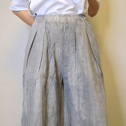 【夏新作】涼しげ♪絞り染めリネン100総ゴム仕立てタックワイドパンツ25024GLF 12枚目の画像