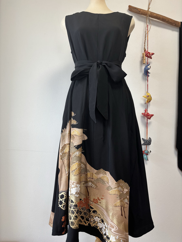 留袖リメイクワンピース　着物リメイクワンピース 4枚目の画像