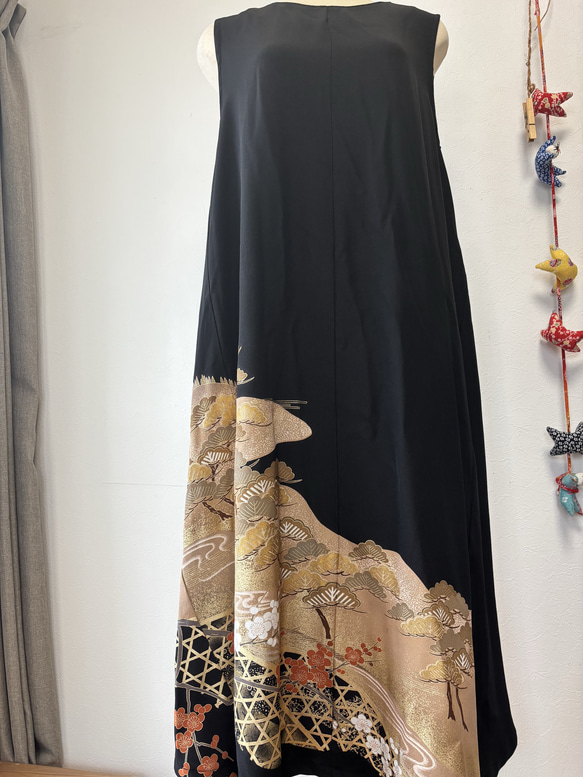 留袖リメイクワンピース　着物リメイクワンピース 2枚目の画像