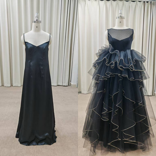 2way仕様】立体フリル×シアーオーバースカート付き ブラックカラー