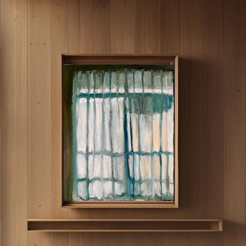 50×61㎝「サッシと洗濯物の影が透けて見えるカーテン」F12・原画・油彩
