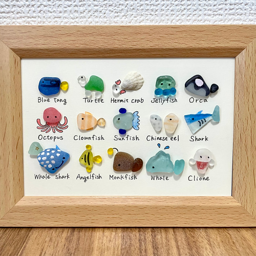 ♡海の中のHappy christmas2♡シーグラスアート うさぎさんと仲間達 whale #シーグラスアート#シーグラスアート作品#シーグラス#海