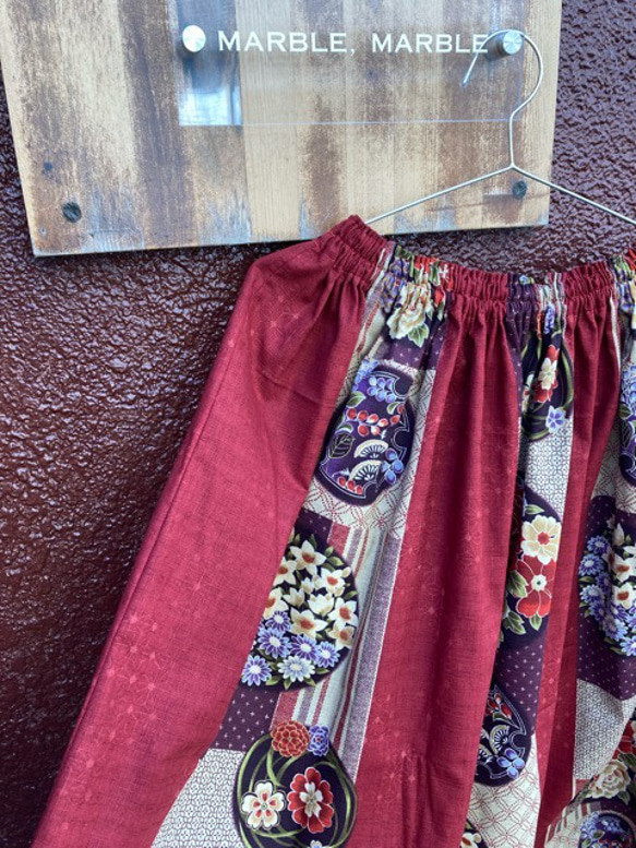 【着丈延長可】和柄スカート　和モダン　和　花　華　ギャザースカート　大人スカート　フラワー　和物