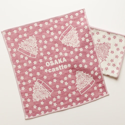 ３重ガーゼハンカチ　大阪城桜　サイズ34ｃｍ角　綿100％　大阪泉州製 1枚目の画像