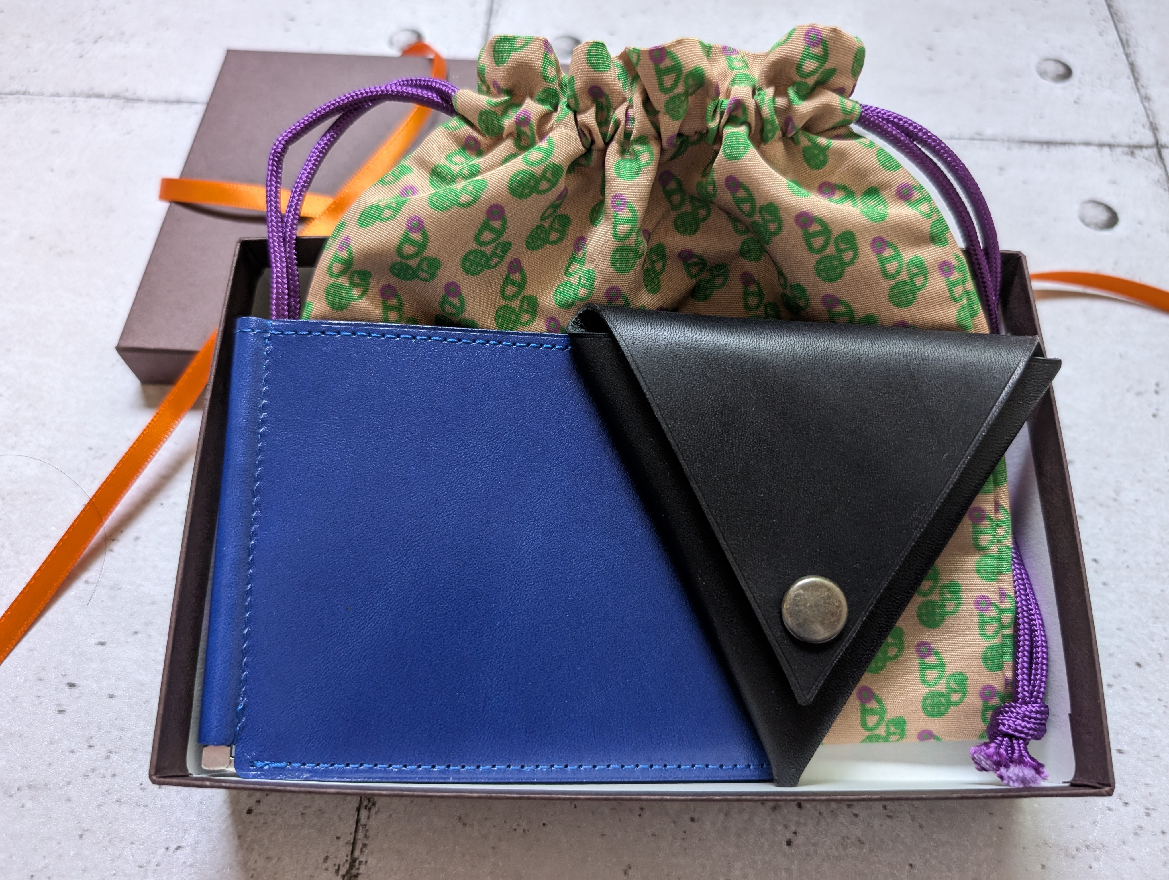 送料&ラッピング無料【ご自愛♥薄型スマート財布】ロイヤルブルー｜ルガト｜マネークリップ・本革ハンドメイド｜ぞう・星・愛