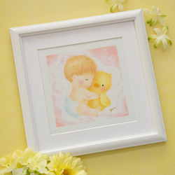 いのり♡子どもの可愛い絵画♡ 木製フレーム付き パステルカラー 祈り 原画・フレーム付き】「ぎゅっ！」 パステルアート かわいい 赤ちゃん