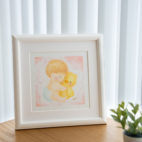 原画・フレーム付き】「ぎゅっ！」 パステルアート かわいい 赤ちゃん