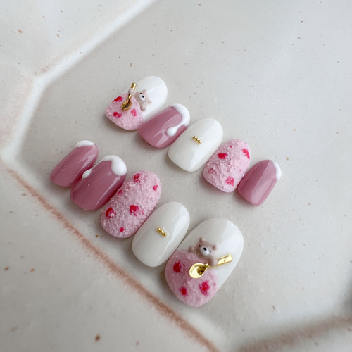 アイスクリームネイル】大人かわいい ネイルチップ スイーツ ピンク