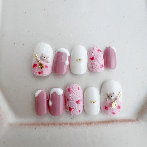 アイスクリームネイル】大人かわいい ネイルチップ スイーツ ピンク