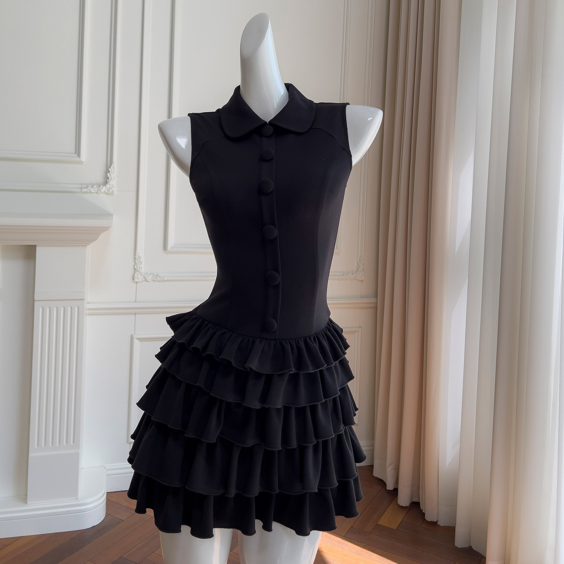 ドレス パーティー ウェディング ワンピース ショート プリンセス 黒 上品 高級感 優雅 韓国風 結婚式 お呼ばれ