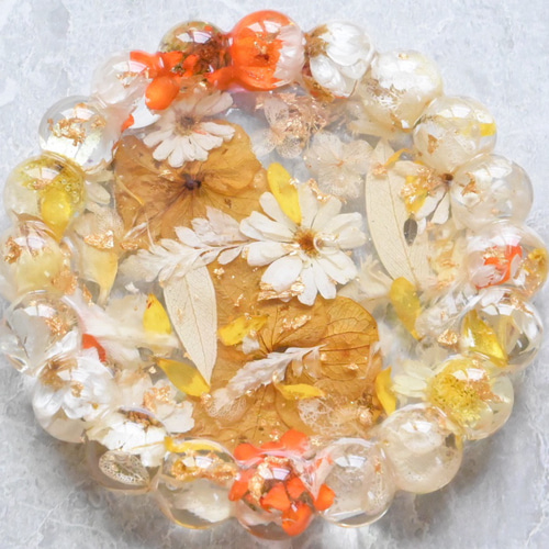 一点物/レジンコースター/レジン小物置き／小物置き＊白×オレンジ