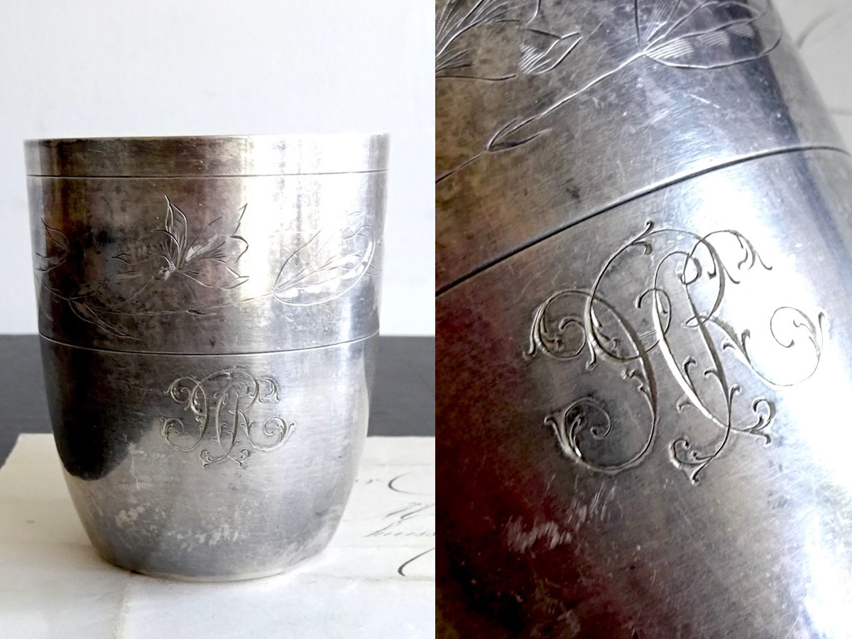 1900年初期 フランス ERCUIS エルキューイ ゴブレット カップ イニシャル 民藝 工藝 骨董 器 古道具