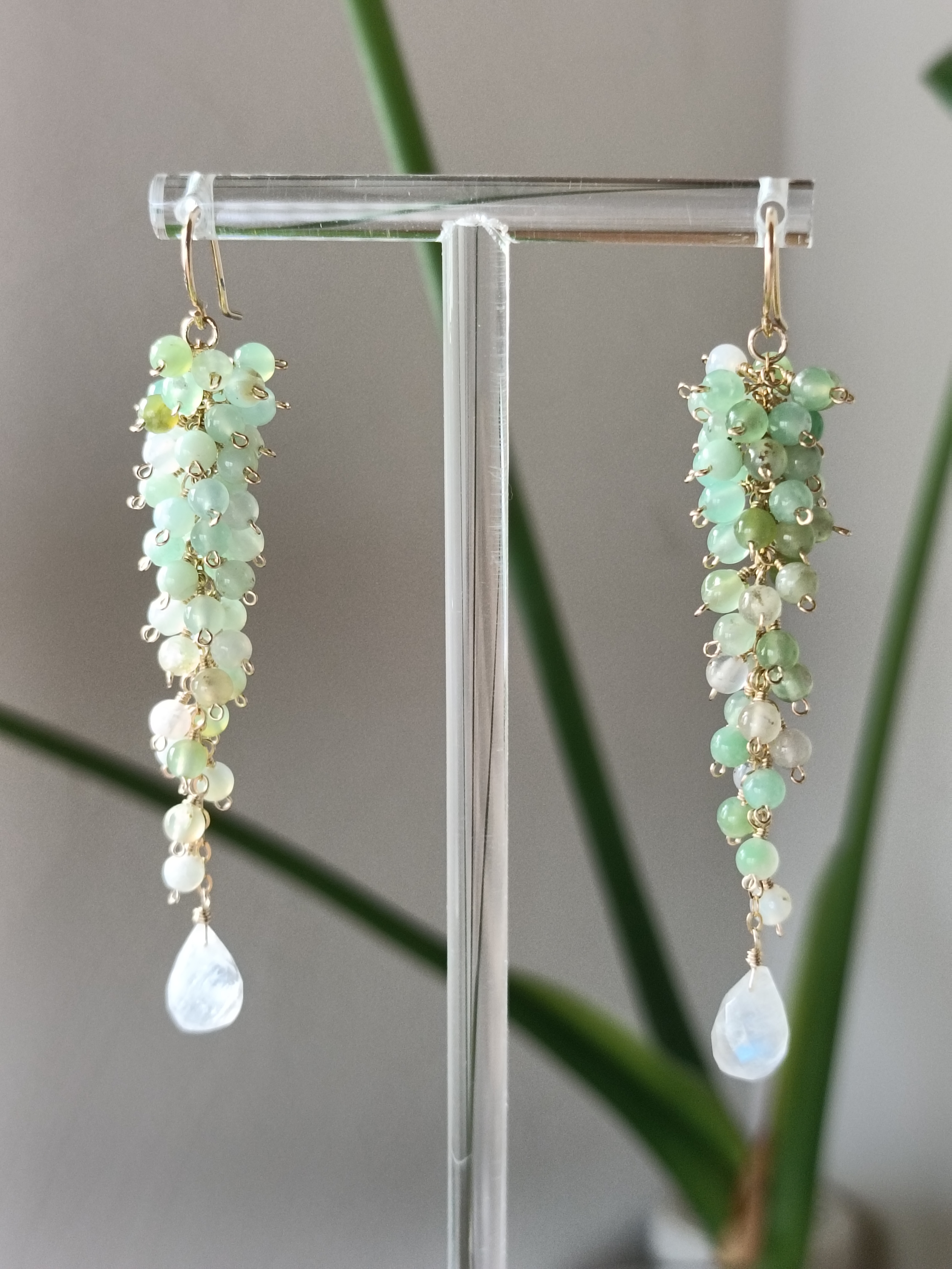 *Linneaシリーズ* クリソプレーズ レインボームーンストーン 14kgfピアス/イヤリング