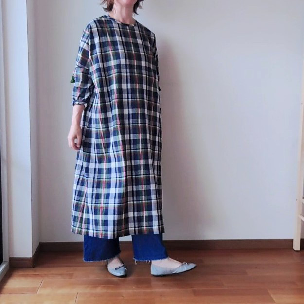 インド綿ワンピース/デニムパンツセット