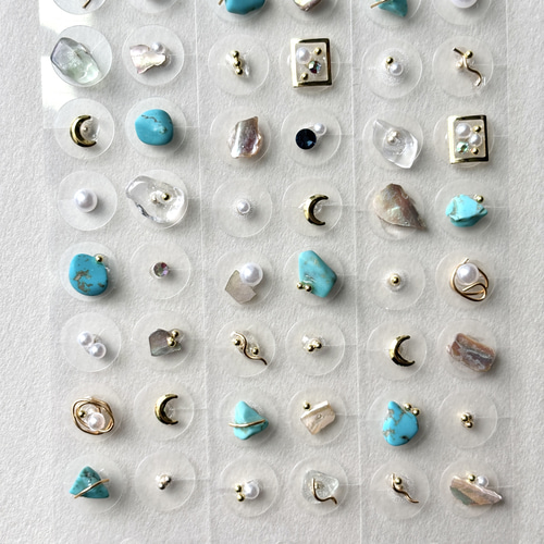 ターコイズ 耳つぼジュエリー アクセサリー 透明 ゴールド パール