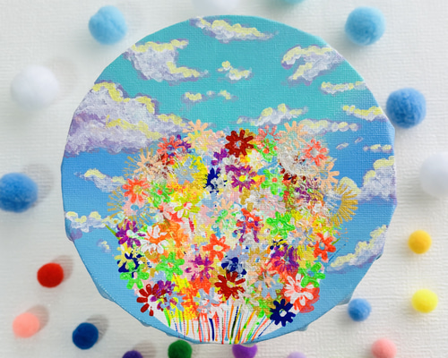 カラフルなシャチのキャンバスアート/ 原画の1点もの 光降り注ぐ海のシャチたち」ミニキャンバス原画 送料無料 絵画 vet
