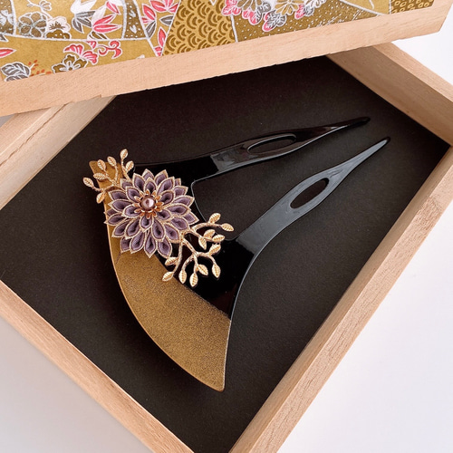 再販【最高級 絹100%】豪華つまみ細工髪飾り バチ型かんざし