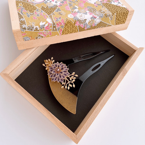 かんざし 鳥 細工 アンティーク えんじ＊下がり付き2wayかんざし