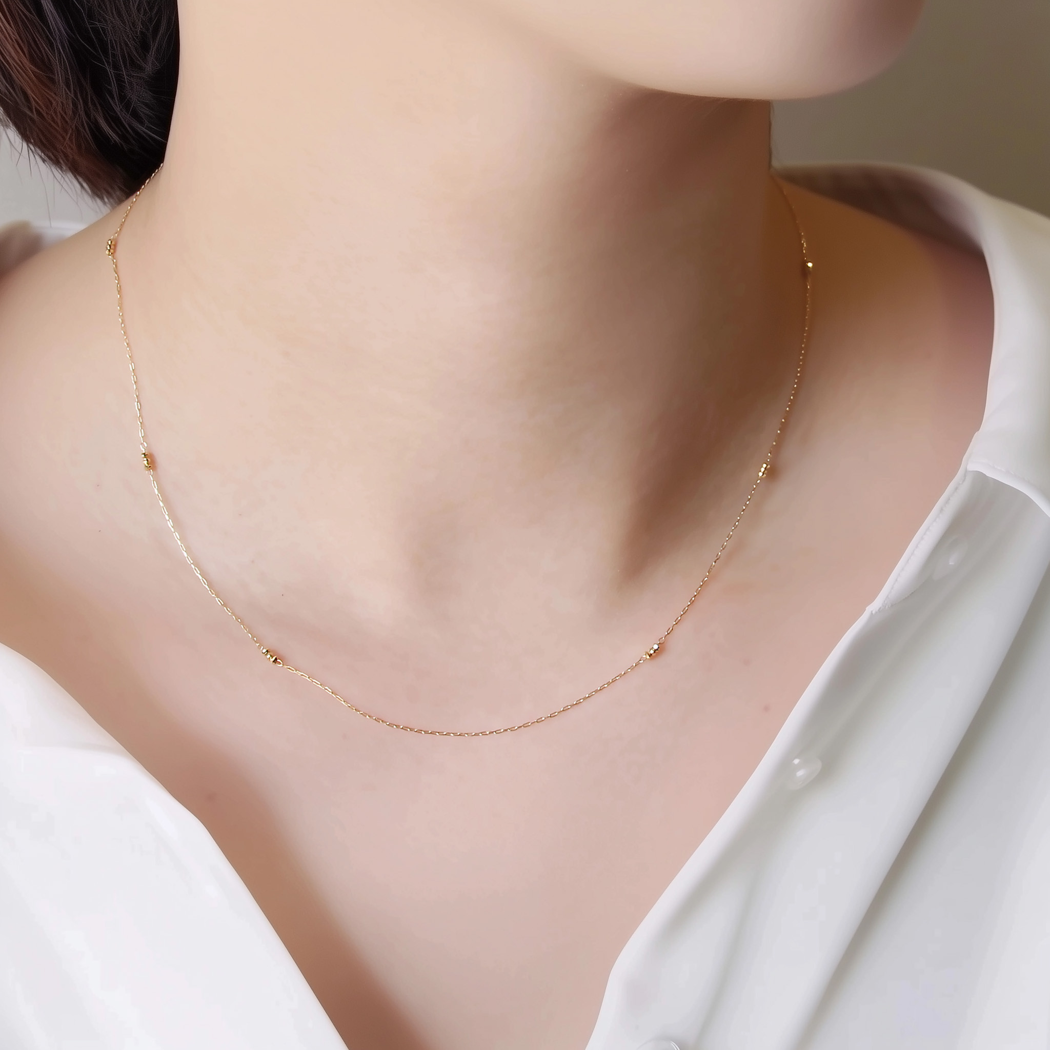 冬の大人コーデに♪K18 ミラーカットボール チェーンネックレス つけっぱなし シンプル レディース 〈187〉