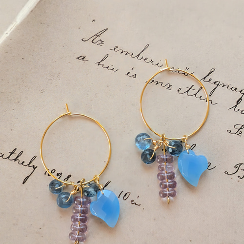 ポメころび様✴︎パープルアゲートピアス＊フープイヤリング 高価ハンドメイド・手芸 - ポメころび様✴︎パープルアゲート