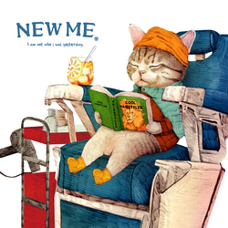 「NEW ME 散髪中のネコ」安心のクオリティ／リラックス七分袖Tシャツ【送料無料】 2枚目の画像