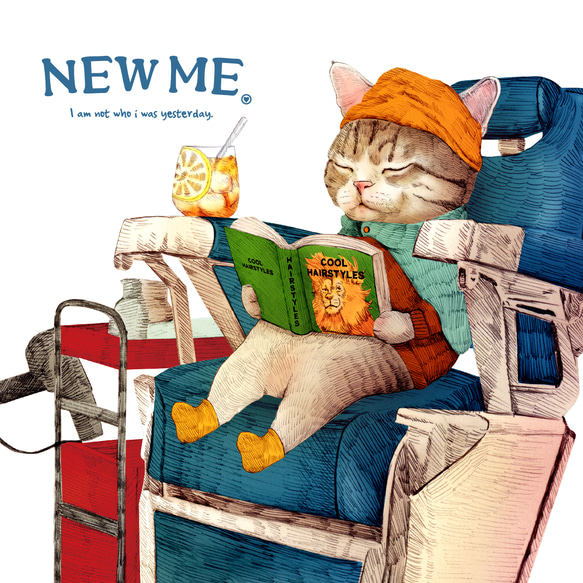 「NEW ME 散髪中のネコ」安心のクオリティ／リラックス七分袖Tシャツ【送料無料】 2枚目の画像
