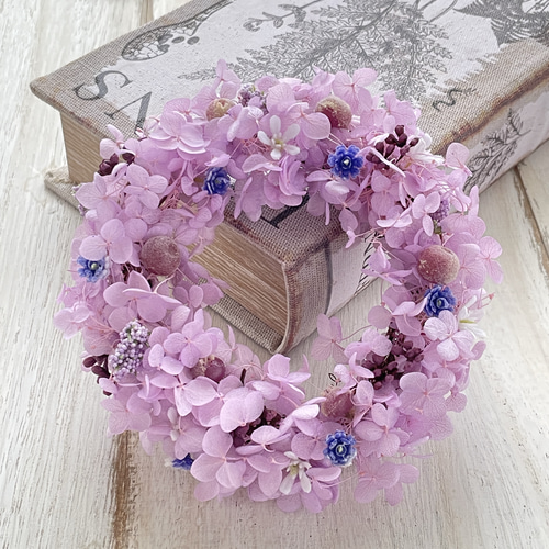ラベンダー色のアジサイミニリース 紫 薄紫 アジサイ 紫陽花 ハイド