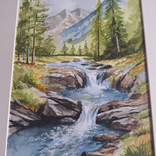 水彩画 新緑の山々に雪どけ水 絵画 makochin 通販 19400630