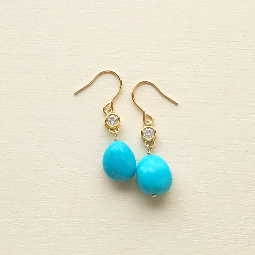 ターコイズ×CZピアス(14kgf)